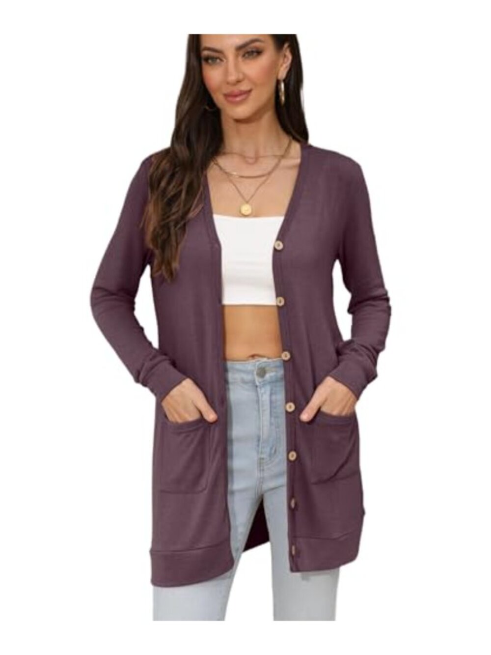 Women's Long Sleeve Open Front Knit Cardigan with Pockets